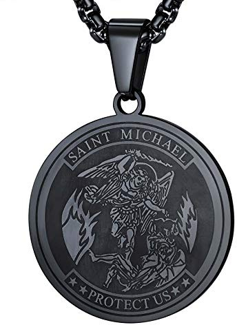 FaithHeart Saint Michael Anhänger Edelstahl Heiliger Michael Anhänger Halskette Erzengel Amulett Schutzpatron Kette mit Geschenkebox für Herren Jungen