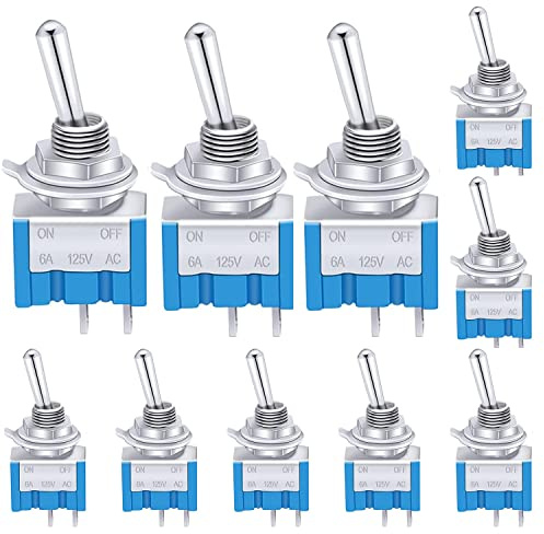 Taiss / 10 Stücke Blau Mini Kippschalter EIN/AUS SPST 2Pin MTS-101