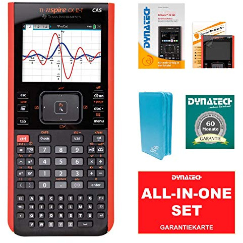 TI-Nspire CX II-T CAS Grafikrechner + Blaue Tasche + Garantieverlängerung + Im Fokus: Das Buch zum Rechner + ScreenProtect Displayschutzfolie UltraClear