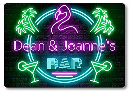 Personalised Bar Sign METAL Plaque Eighties Neon Cocktail Style. Home Pub 80s Shed Garage Man Cave.