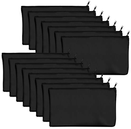 Vantasii 15 Pack Blank Cotton Canvas DIY Craft Zipper Bags Pouches Pencil Case for Makeup Cosmetic Toiletry Stationary Storage (Dark Black, 8.3” x 4.7”)
