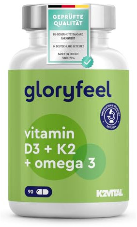 Vitamin D3 K2 Omega 3-5000 IE + K2VITAL® + 1000mg Fischöl Triglyceride Form (DHA + EPA) - 99,7+% All-Trans Vitamin K2 MK7 - Hochdosiert, laborgeprüft in Deutschland hergestellt