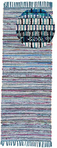 carpetfine Flachgewebeteppich Kelim Chindi Läufer Blau 80x300 cm | Moderner Teppich für Wohn- und Schlafzimmer