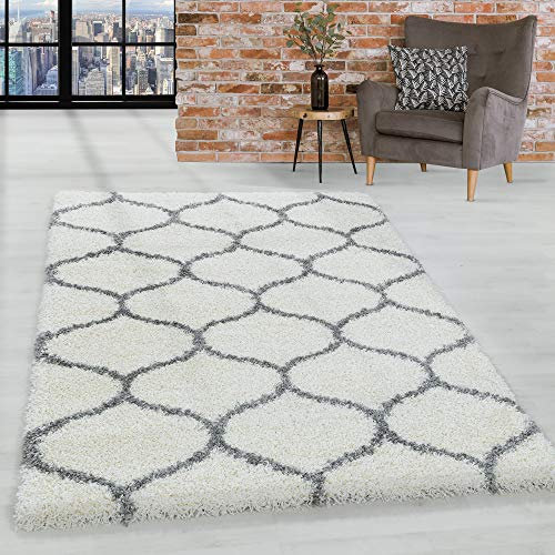 HomebyHome Shaggy Teppich Wohnzimmer 160 x 230 cm - Hochflor Teppich Skandi Design Creme Extra Weich und Flauschig - Bettvorleger Teppich für Schlafzimmer, Küchenläufer - Carpet, Halı, Kilim