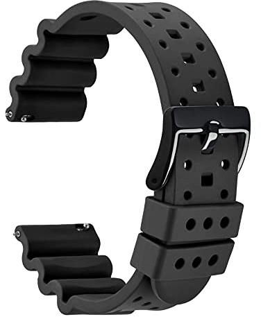 WOCCI Belüftete FKM Kautschuk Uhrenarmbänder für Herren (Nicht Silikon Gummi), Fluorkautschuk Uhrenarmband mit Schnellverschluss 18mm 20mm 22mm 24mm
