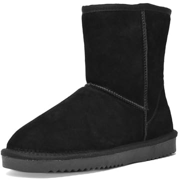 DREAM PAIRS Women's Mid Calf Slip On Snow Boots,Black,6 | Classic genuine suede upper for daily wear, Plush faux fur cushioned lining locks warmth, Treaded grippy outsole