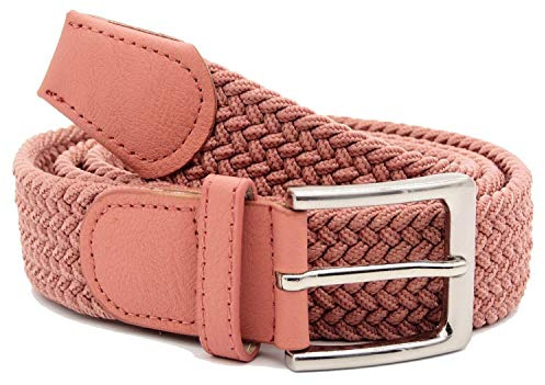 Charmoni - Sienna Damen Gürtel geflochten - Elastisch und Kunstleder - Schnalle aus versilbertem Stahl - Höhe 3 cm - 90/105 cm - Einheitsgröße, Altrosa, One size