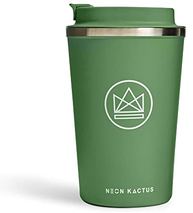 Neon Kactus Insulated Coffee Cup | Travel Cup | Double Wall Insulated Cup for Hot & Cold Drinks | Reusable Coffee Cups with Lids | Fully Leakproof, Dishwasher Safe, Eco-Friendly | Happy Camper, 12oz