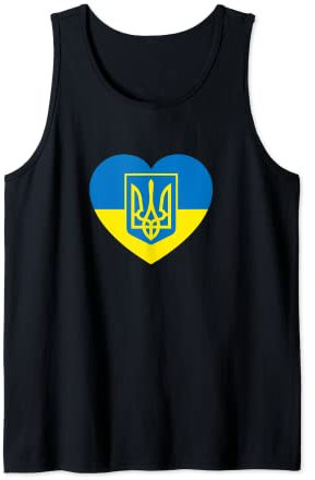 UKRAINE COAT OF ARMS IN HEART FLAG Solidarity Pro Ukrainian Tank Top