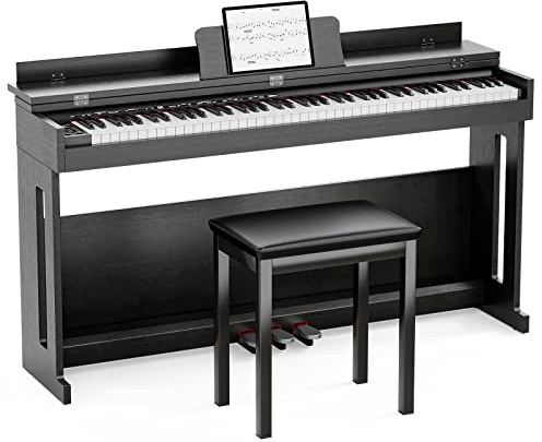 UMOMO 88 Weighted Key Digital Piano with Piano Bench, Graded Hammer Action Electric Piano with Piano Stand, Headphone Jack, 3 Pedal, Full Size Electronic Piano Keyboard for Beginner, Adults, Black