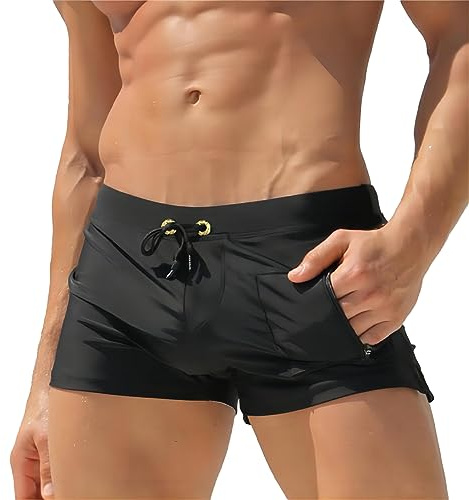 Qrity Bañador para Hombre, Pantalones Cortos de Surf, Secado Rápido Cortos de Natación con Cuerda de Bombeo y Bolsillo -M