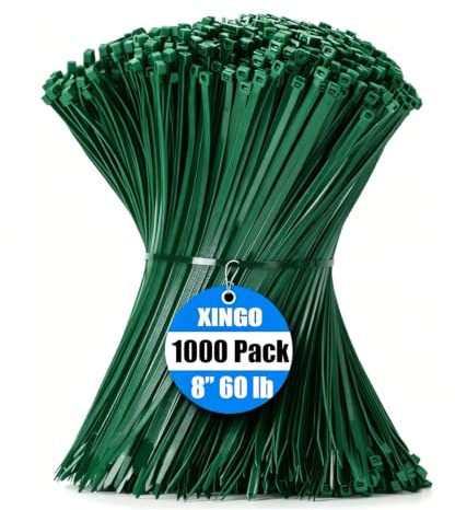 XINGO 1000 Stück Kabelbinder Grün, 200mm x 4.8mm, 22,7 kg Zugfestigkeit, UV-beständig, Selbstsichernde Kabelbinder für drinnen und drauße