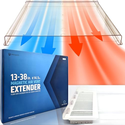 Powerful Magnetic Air Vent Extender for Floor Under Furniture - Sturdy & Durable - Super Strong Neodymium Magnets (Upgraded Patented Design) - 1.6 (H) x 14.5 (W) x Adjustable 13” to 38” Max Length