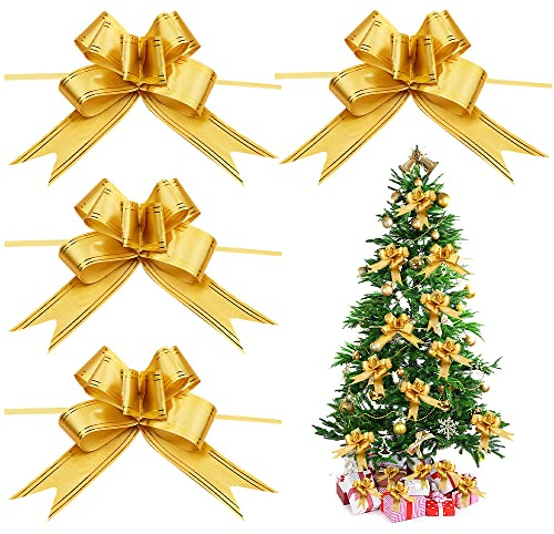 RosyFate Geschenkschleife, 20 Stück Geschenkschleife Groß, Schleife Weihnachten, Ziehschleife Geschenk, für Geschenkverpackungen, Weihnachtsdeko, Hochzeit, Auto(Gold)