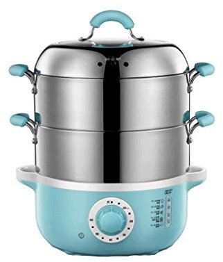 REJOON Vaporiera elettrica for Alimenti, piroscafo for Verdure, cestelli impilabili a Due Livelli con Timer, Diametro 29,3 cm Blu