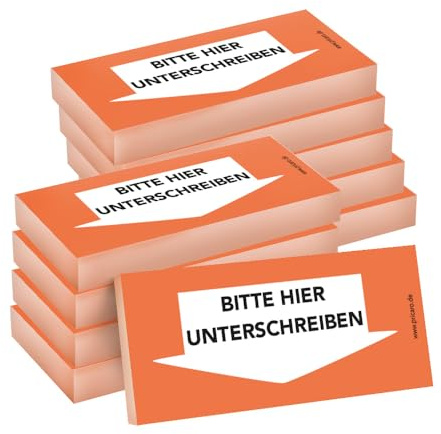 PRICARO Haftnotizen Bitte hier unterschreiben, Unten, orange, 100 Blatt, 10 Stück
