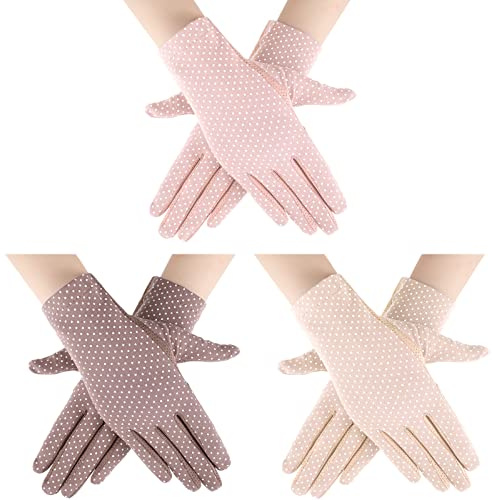Boao Women's 3 Pairs UV Gloves, Sun Protection Driving Gloves, Soft Fabric, Purple, Dark Pink, Light Beige, Size M