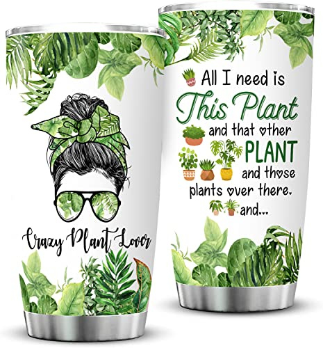 Delsakhula Plant Lady Gifts for Plant Lovers Women Travel Tumbler and Plants Lover Coffee Cup Gardening Gifts for Insulated Stainless Steel Travel Tumbler With Lid 20 OZ