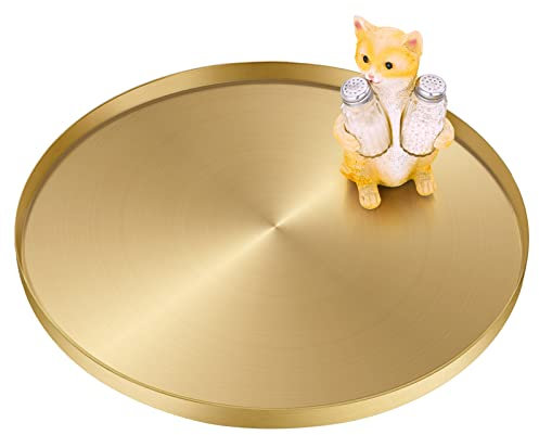 Yvttve Vassoio Decorativo Rotondo Dell'oro, Vassoio da Portata di Metallo, Vassoio organizzatore per Gioielli, Trucco, Articoli da Toeletta, Stoviglie da Cucina (Ø 32 cm, dorato)
