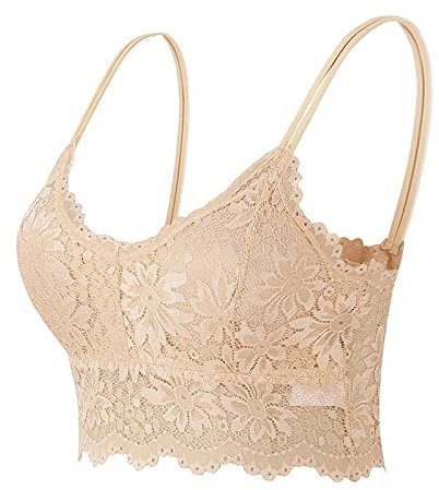 Bras for Women No Underwire Lace Floral Camisole Padded Soft Comfort T Shirt Bra Spaghetti Straps Bralette Vest Crop Tops Sports Bras for Women Beige