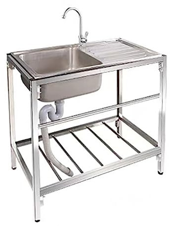 Freistehende Spültisch Küche Spülbecken 1 Becken 1 Becken Außenbereich Spülbecken Arbeitsplatzwaschbecken mit Abfluss und Fallrohr Mit Wasserhahn Lagerregale Für Küche Restaurant Waschküche Garten ( C