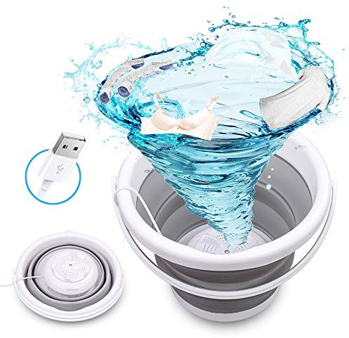 Bubbacare Mini Waschmaschine Faltbar, Tragbare Faltbare 10 Liter Wäschewanne, Ultraschall Turbinenwaschmaschine mit USB Netzteil, Automatische Waschmaschine für Camping, Schlafsäle, Unterwäsche