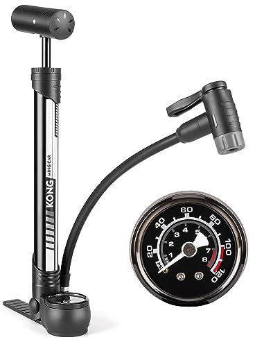 Bike Pump with PSI Gauge- Portable Bicycle Tire Pump - 120 PSI Bike Air Pump fits Presta & Schrader Valve - Road mountainou Bike Pump Comes with Mounting Bracket(Black Gray)