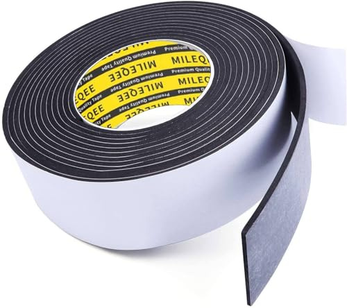 MILEQEE Ruban adhésif en mousse EVA simple face noir, bande d'étanchéité unilatérale en mousse éponge pour fenêtre résistant aux intempéries, ruban d'étanchéité auto-adhésif (noir) 1rouleau de 50mmx5m