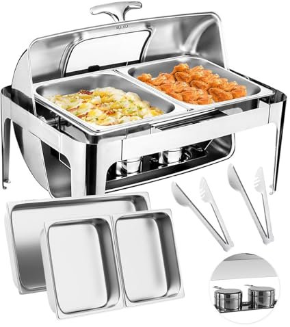 Kweetle Set scaldavivande con coperchio e 2 padelle da 9,5 litri, per buffet commerciale e scaldavivande da tavolo a vapore