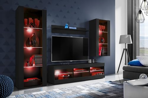 Komodee Wohnwand TV Tivoli Medio A2 Schwarz/Schwarz 245x159x35 cm