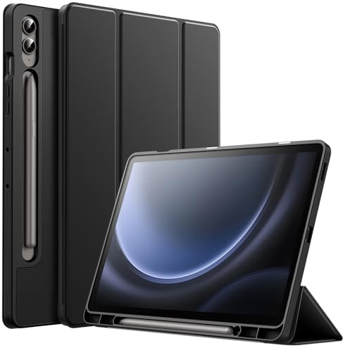 JETech Funda para Samsung Galaxy Tab S9 FE Plus, Negro | Protección TPU Suave, Soporte S Pen, Soporte Tríptico, Activación/Reposo Automático, Carcasa Ligero Antigolpes