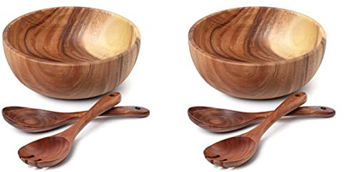 Censous 2 ensaladera de madera – Ensaladera de madera de 9,4 pulgadas grande con cuchara, se puede utilizar para frutas, ensalada