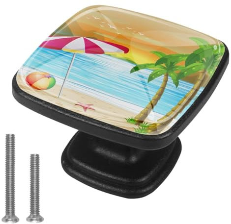 suojapuku Pomello quadrato per mobile, confezione da 4,spiaggia e palma,Ferramenta per armadietti da cucina per maniglie per cassettiere e cassettiere