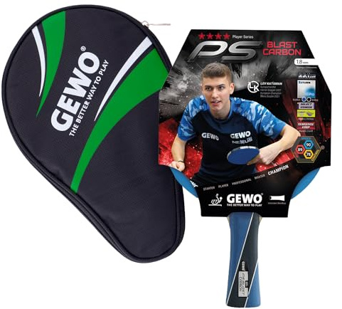GEWO PS Blast Carbon Tischtennisschläger & GEWO Tischtennisschläger Hülle mit Ballfach grün - ITTF genehmigter Profi-Tischtennisschläger, konkav, 1,8mm Schwamm