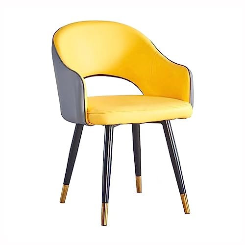 BAKULI Küche Esszimmerstühle Verschleißfestes Leder Modernes Wohnzimmer Esszimmerakzent Armstühle Kohlenstoffstahl Beine Büro Lounge Stuhl(Yellow+Grey)