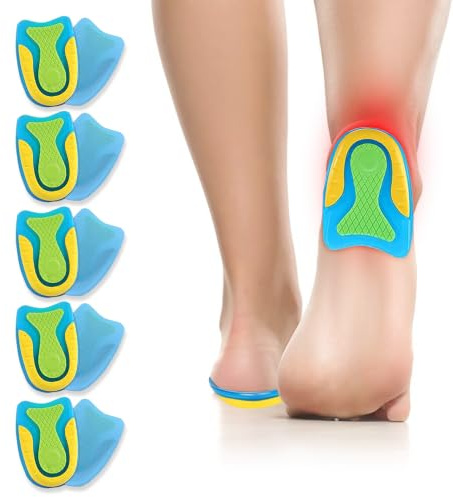Udbrud Talonnettes en Gel, 5 Paires Talonnette Epine Calcaneenne Talonnettes en Gel de Silicone Soulage Douleurs Pieds Semelle Talon pour Fasciite Plantaire, Douleurs au Talon d'Achille (L)