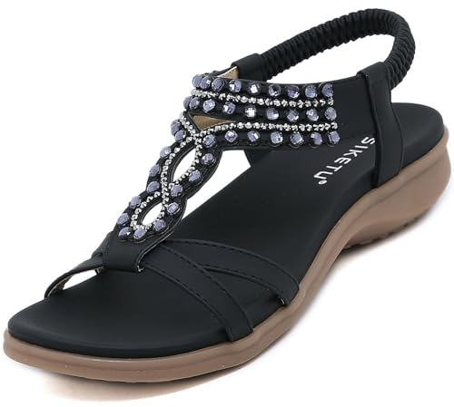 Acfoda Sandales Femme Été Confortable Mode Plates Bohême Tongs Léger Chaussures Orthopédique Sandals Confort Sandalette et Mules Noir 40