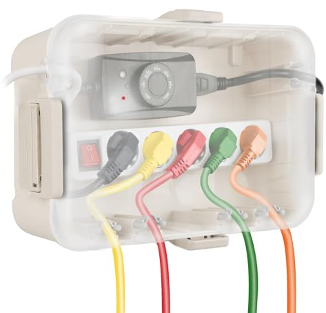 RESTMO große Kabelbox wasserdicht, Elektrokasten für Verlängerungskabel | IP54 wetterfest, 32x22x13cm, für Steckdosenleiste, Außensteckdose, Gartensteckdose, Verteilerdose, Transparentes Mandel