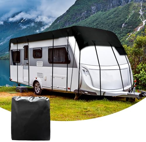 Cubierta Impermeable para Caravana RV, Tela Oxford 210D Universal Cubierta para Techo de Caravana, Cubierta Superior Transpirable para Autocaravana Protector UV Antiescarcha Lona con Correas
