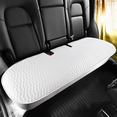 SanQing Car Seat Cover Luxury Napa Leather Rear Seat Covers for Model 3 Car Seat Bottom,Original White Color Heavy Duty Seat Cushion Protector Without Backrest (White Rear, Model 3) | Luxury Napa Leather Original White Color Heavy Duty Seat Cushion Protector Without Backrest