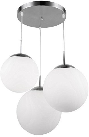 GLOBO Hängeleuchte Kugeln 3 Flammig Kugelleuchte hängend Glas weiß Pendelleuchte Esstischleuchte, Nickel-matt, 3x E27, DxH 51,5x80 cm