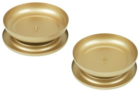 KRIPINC Vintage Lot de 2 Bougeoirs Doré à Pique, Diamètre 10.5cm | Support Bougie en Fer pour Bougies Piliers et Chauffe Plat, Centre de Table Decoration, pour Mariage, Fête, Halloween et Noël