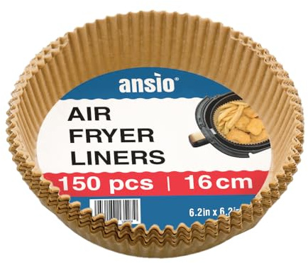 ANSIO Air Fryer Paper Liners – 150 PCS Round Disposable Liners, 16cm x 4.5cm Inner Fit – Pack of 150
