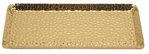 Gehämmertes rechteckiges Tablett, handtuchgehämmerte Tabletts aus Edelstahl, Desserttablett, Teller, Metall, dekoratives Schminktablett für das Heimrestaurant (Gold)