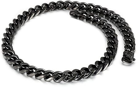 Tolldek Halskette Herren 76cm, Panzerkette Schwarz Freundschaftskette Jungs Breit 12MM, Edelstahl Halskette Ohne Anhänger Hip Hop für Männer