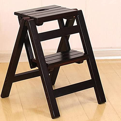ABNNHK Wooden Ladder Household Folding 2 Step Ladder Multifunction Step Stool Stair Chair Indoor Climb Solid Wood Folding Shelf ?maximum Load 150kg (Black)