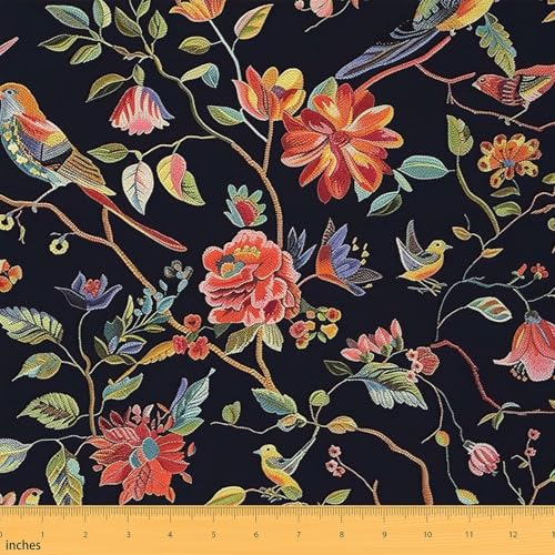Loussiesd Kolibri Stoff 184x150cm Kolibri Blumen Dekorative Patchwork Stoffe Tropische Vögel Stoff Meterware für Stühle Blühende Iris Blumen Stoffpaket