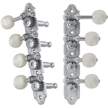 Grover 409FVC Professional Mandolin Vintage F Style Machine Heads with Pearloid Button - Standard, 4 + 4 - Nickel
