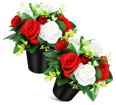 EXAOMBLE 2pezzi Fiori Artificiali per Cimitero da Decorazioni Eleganti per Lapidi e Cerimonie Memoriali Resistente agli Agenti Atmosferici e Facile da Posizionare
