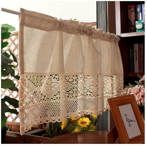 Vintage Bistro Curtains - Country House Style Cafe Short Curtain in Cotton Linen Fabric - Perfect for Kitchen and Dining Spaces